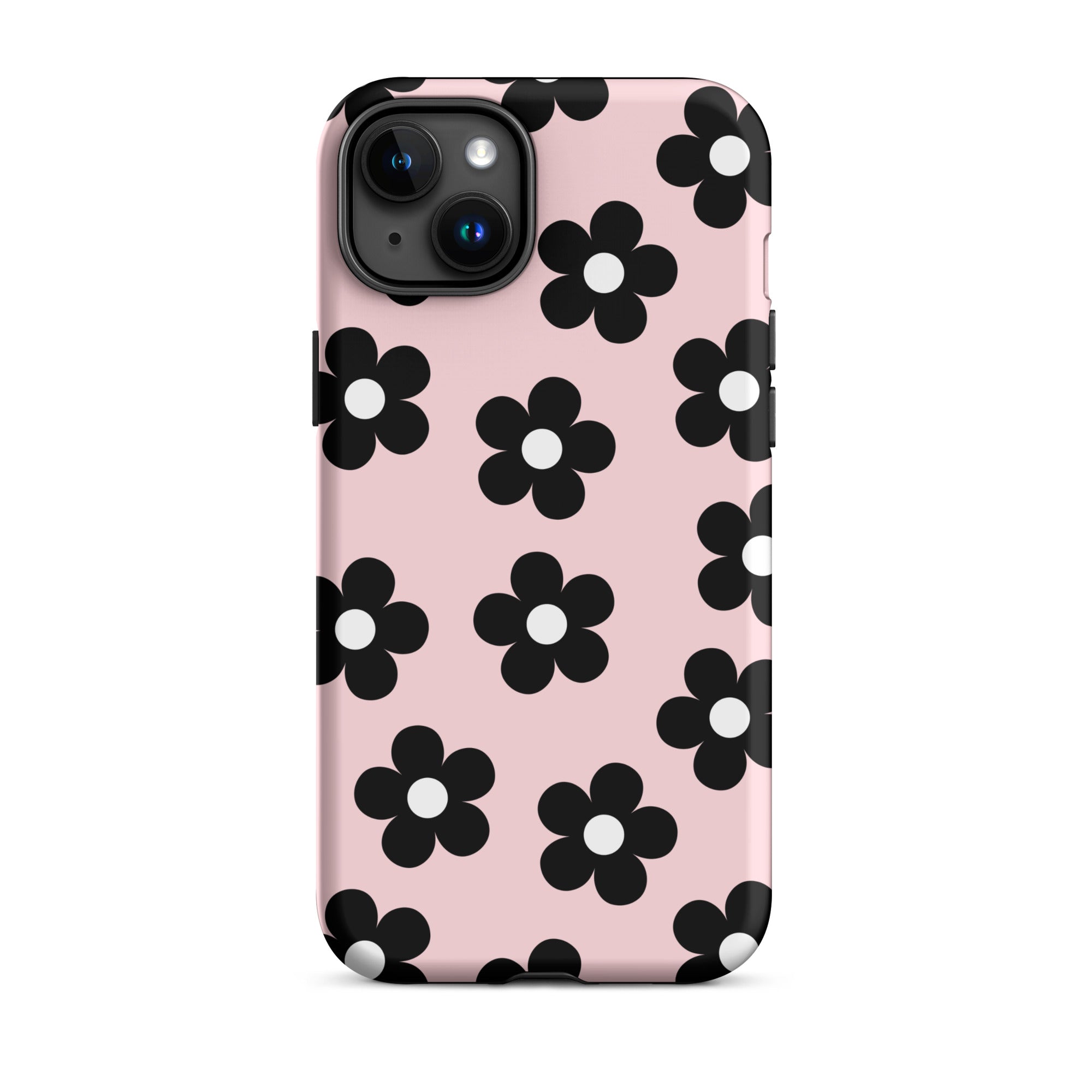 Pink & Black Retro Flowers iPhone Case