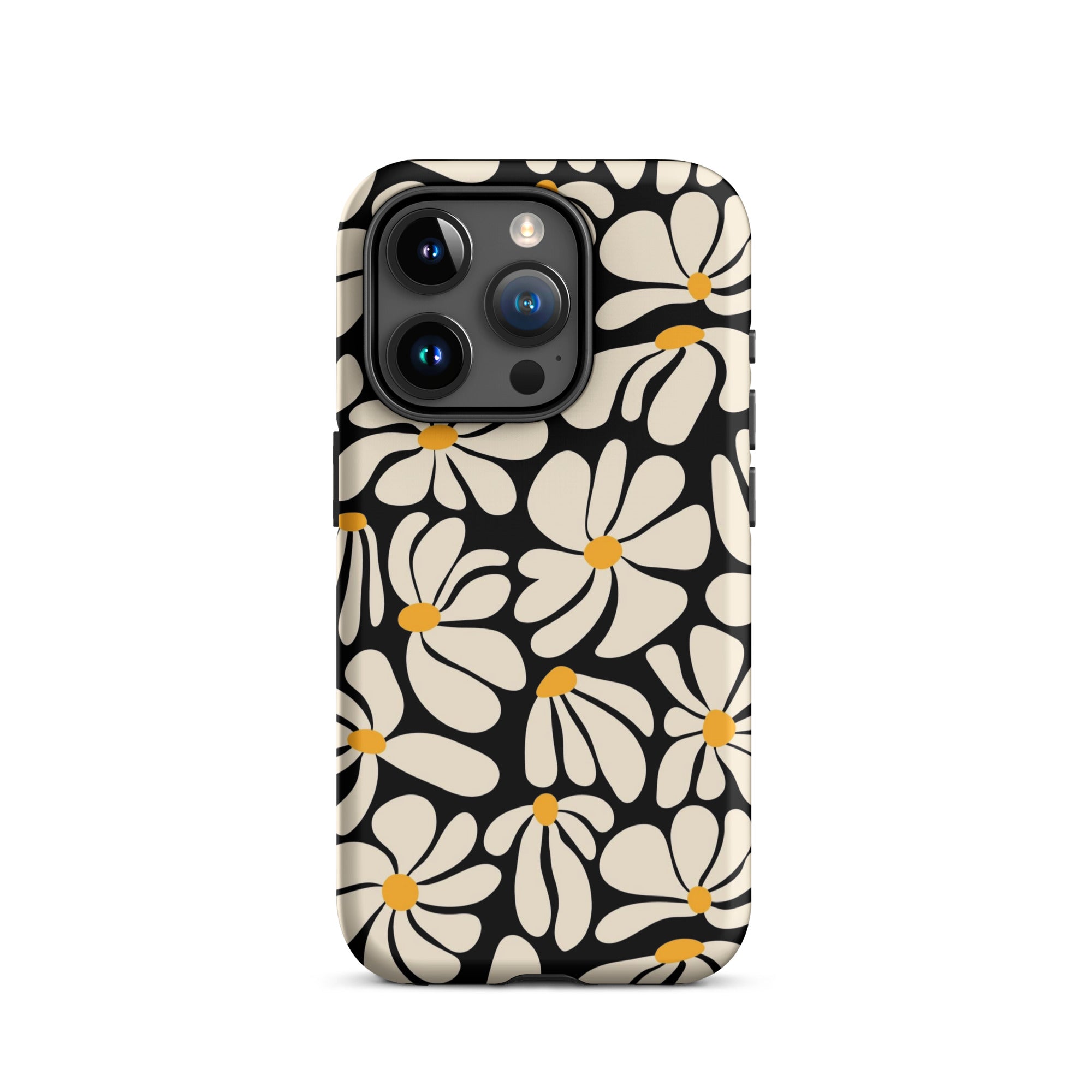Black Retro Flowers iPhone Case iPhone 15 Pro Matte