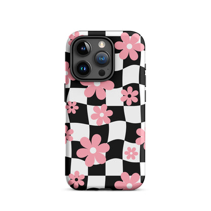 Floral Wavy Checkered iPhone Case iPhone 15 Pro Matte