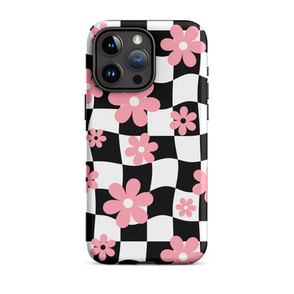Floral Wavy Checkered iPhone Case iPhone 15 Pro Max Matte