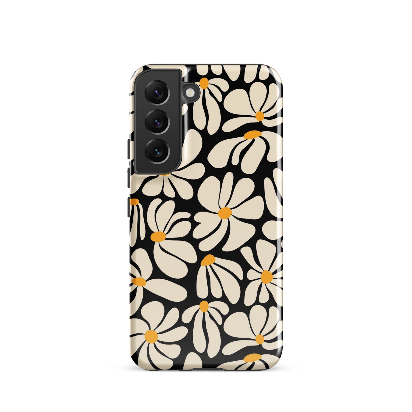 Black Retro Flowers Samsung Case