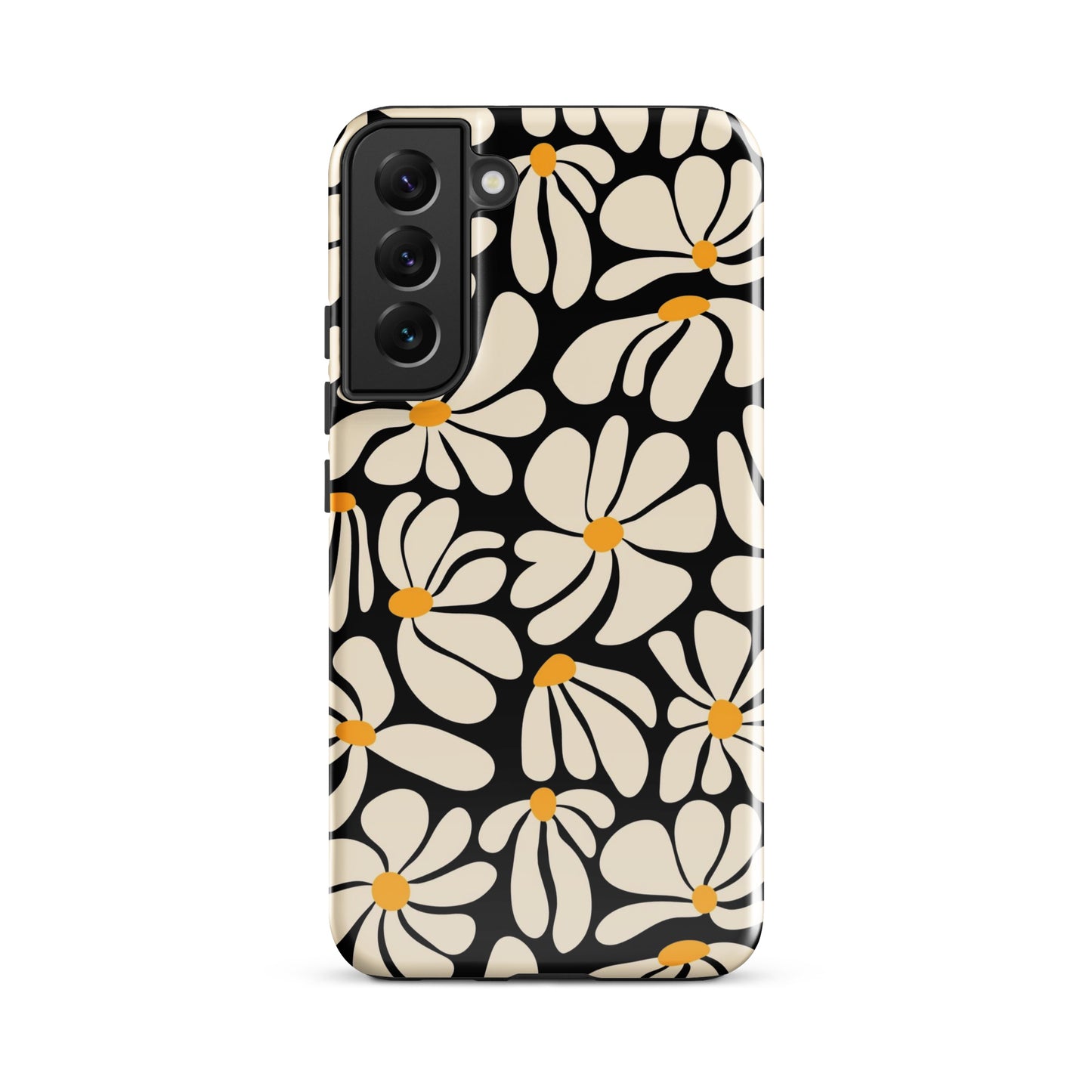 Black Retro Flowers Samsung Case