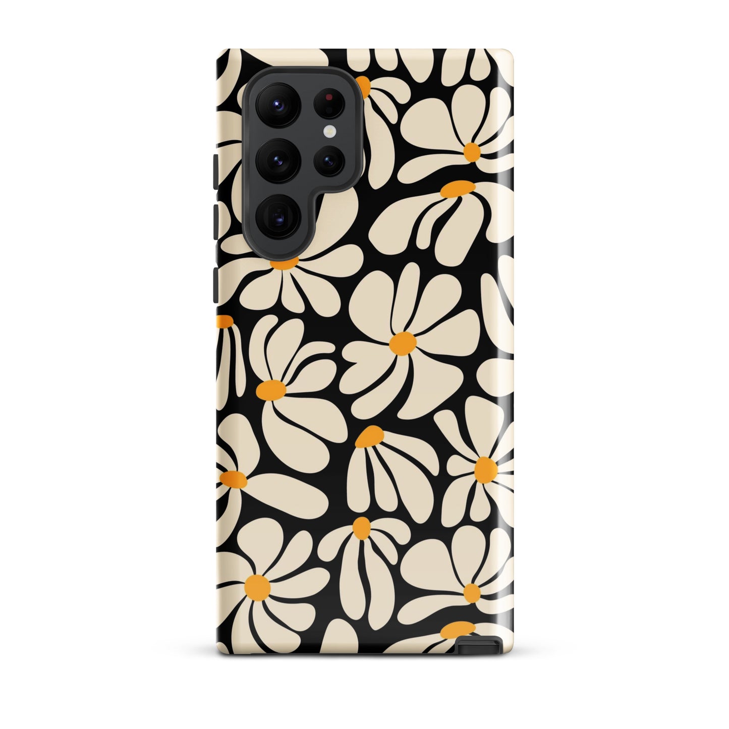 Black Retro Flowers Samsung Case