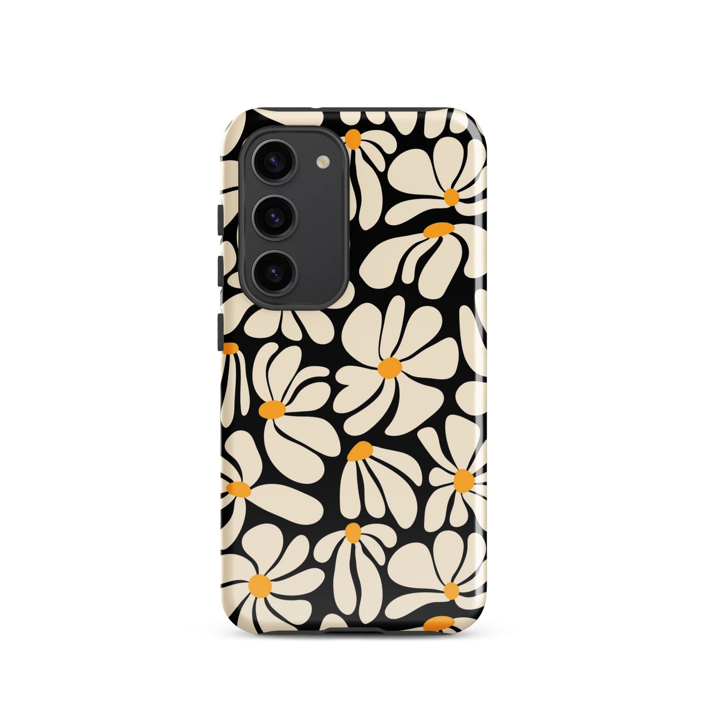 Black Retro Flowers Samsung Case