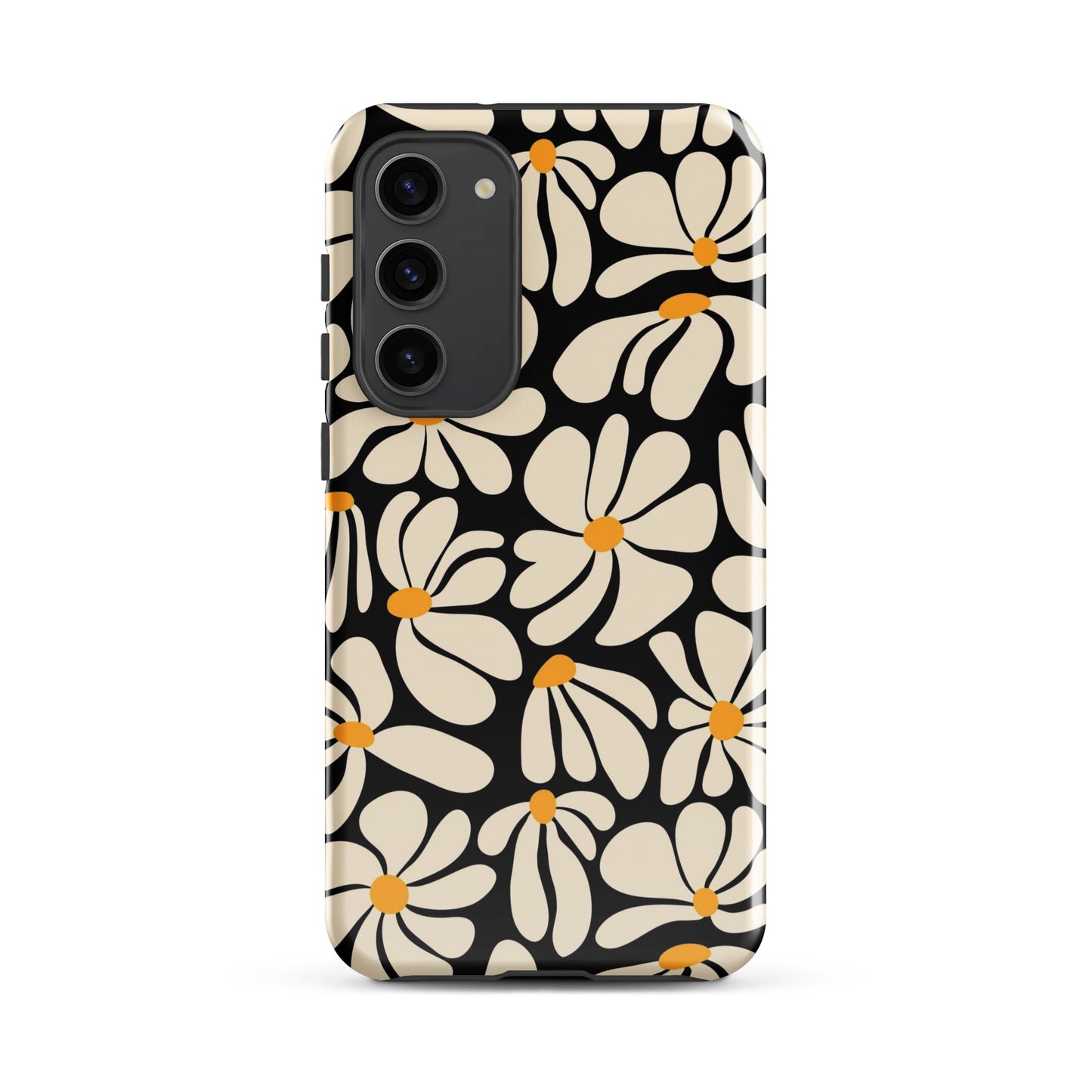 Black Retro Flowers Samsung Case