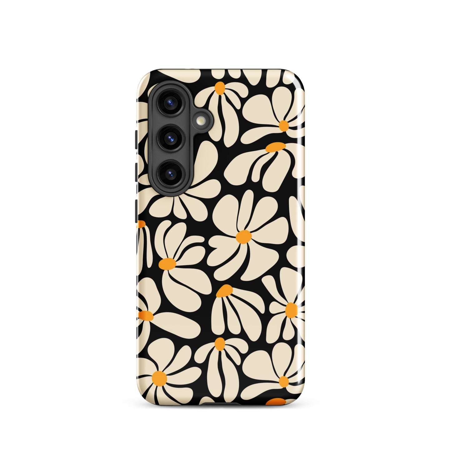 Black Retro Flowers Samsung Case