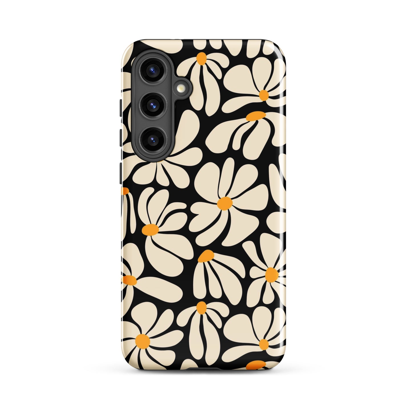 Black Retro Flowers Samsung Case