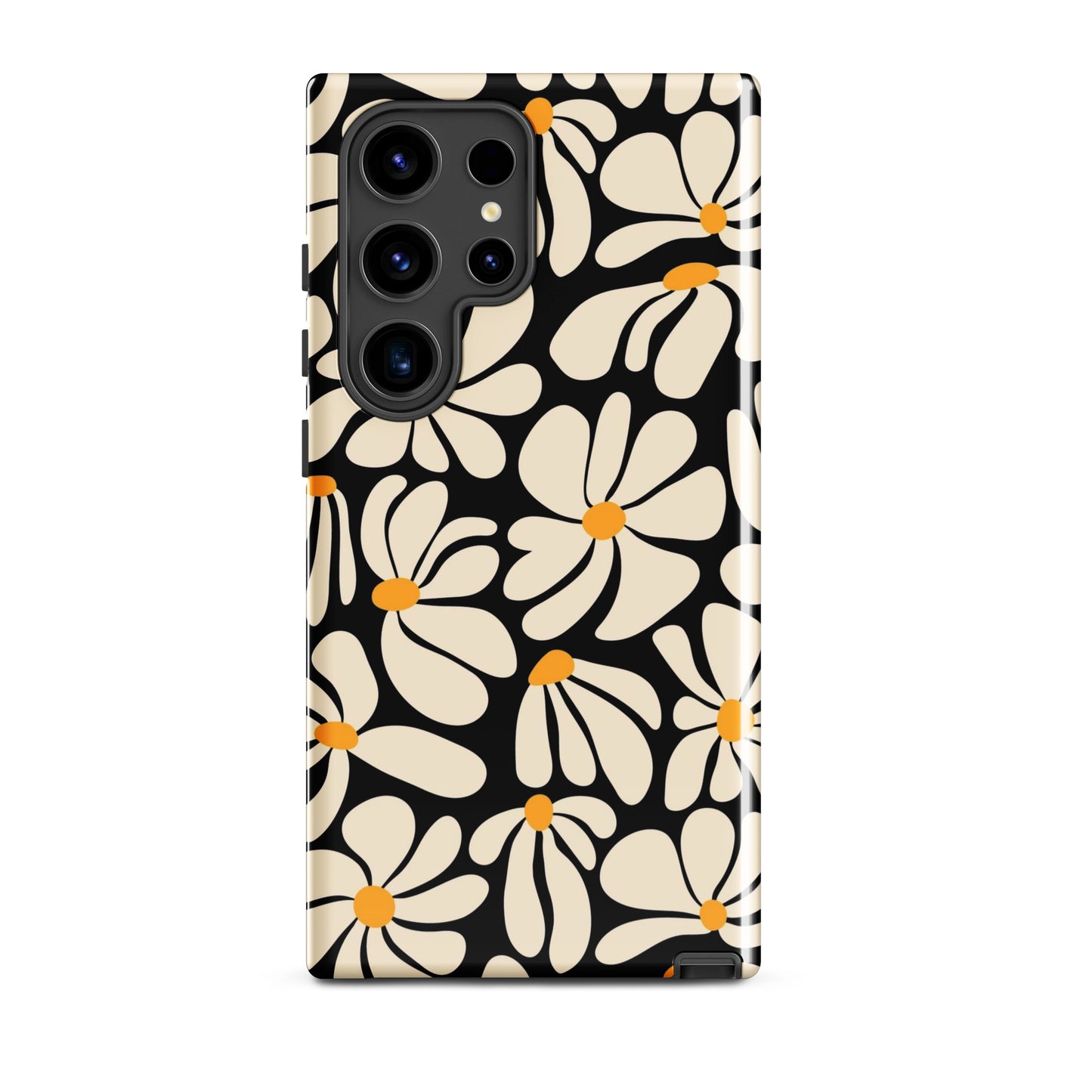 Black Retro Flowers Samsung Case