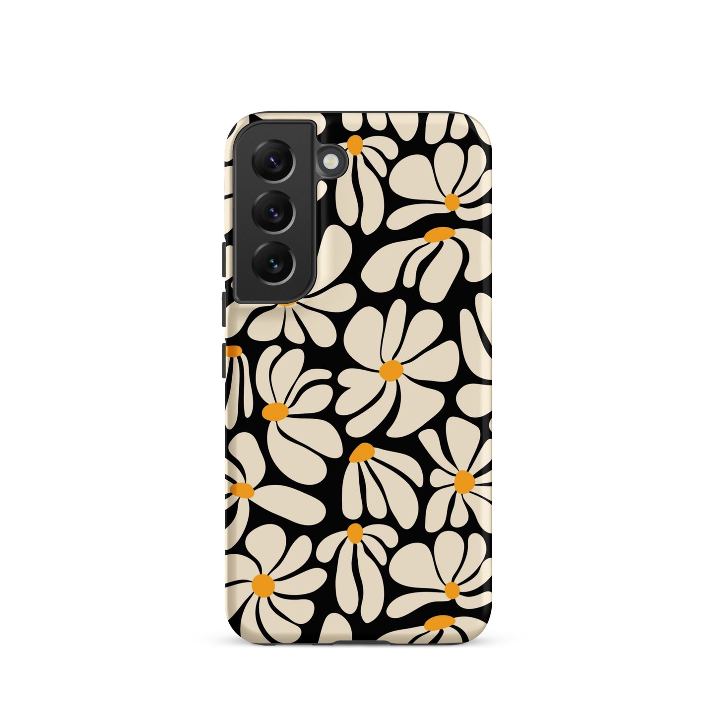 Black Retro Flowers Samsung Case