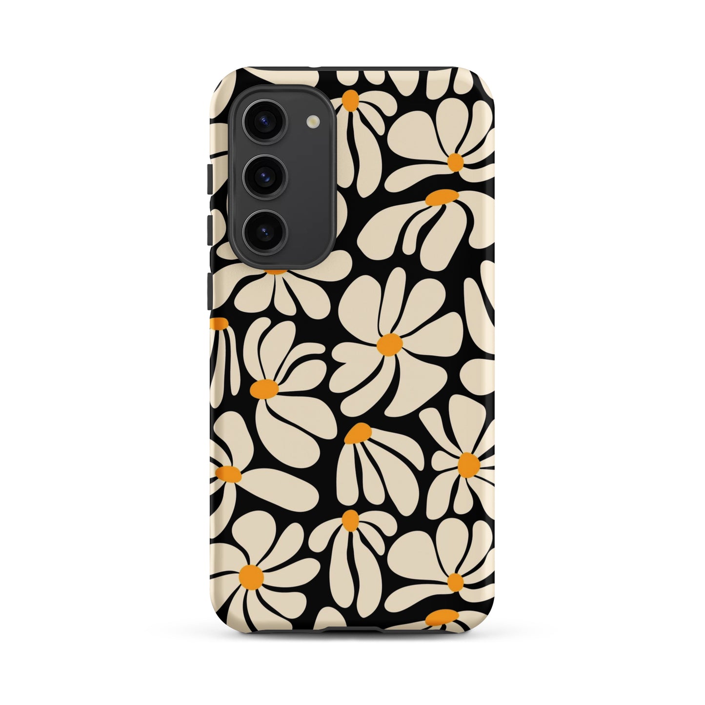 Black Retro Flowers Samsung Case