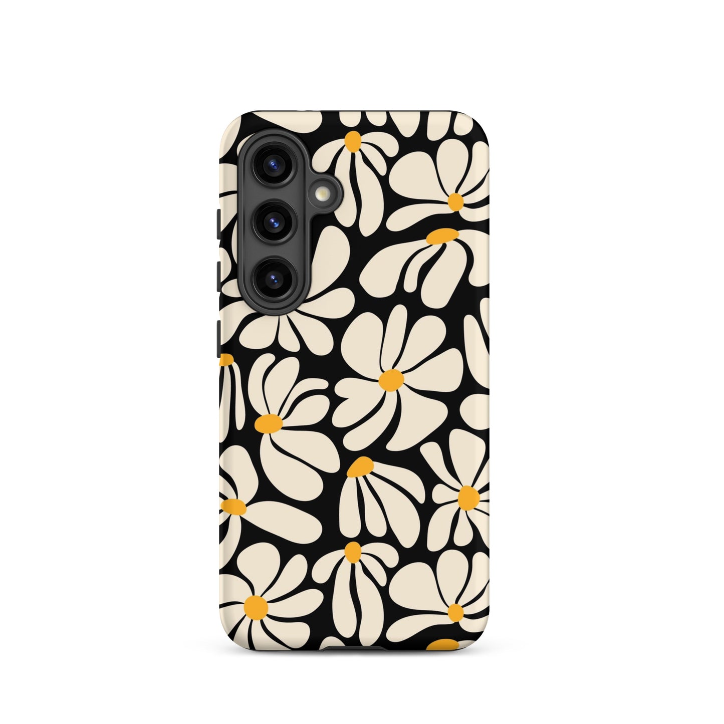 Black Retro Flowers Samsung Case